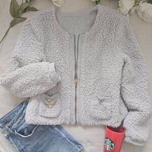 Juicy Couture Y2K Reversible Teddy Jacket Cropped Bouclé L